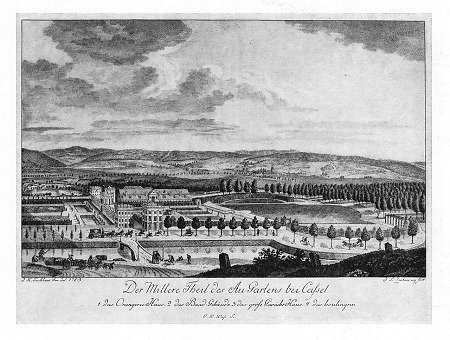 Blick auf den mittleren Teil des Aue-Gartens mit Orangerie, 1783