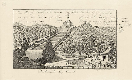 Ansicht der Kaskaden im Schlosspark Wilhelmshöhe., 1809