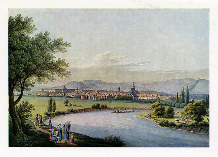 Blick vom rechten Fuldaufer bei Sandershausen auf Kassel, 1820