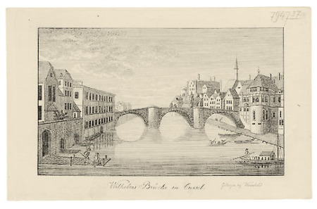 Ansicht der Fuldabrücke flußaufwärts, 1820