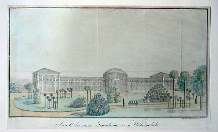 Ansicht des Gewächshauses im Schlosspark Wilhelmshöhe, nach 1823