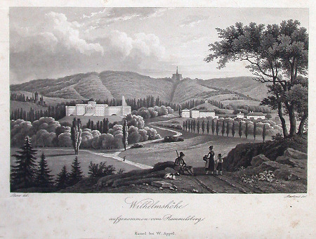 Bilck auf Wilhelmshöher Schloss vom Rammelsberg aus, um 1840