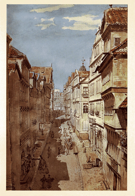 Blick aus der Grimmschen Wohnung in die Marktgasse von Kassel, 1842