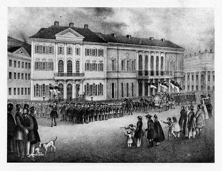 Zug der Küferzunft in der Innenstadt von Kassel am 28. März 1845, 1845