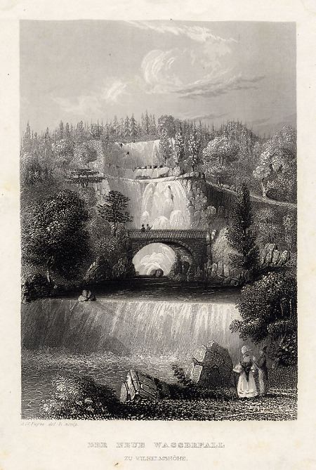 Ansicht des neuen Wasserfalls im Schlosspark Wilhelmshöhe, 1850
