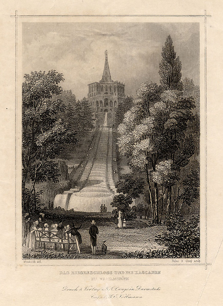 Ansicht der Wilhelmshöher Kaskaden mit Herkules, 1850