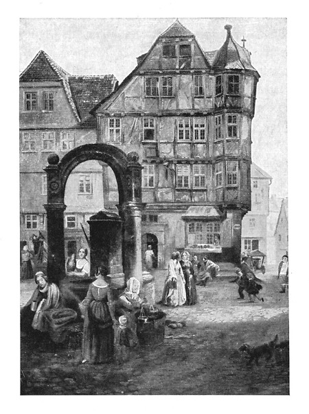 Der Brink mit dem Weißen Hof und dem Renaissancebrunnen, 19. Jahrhundert