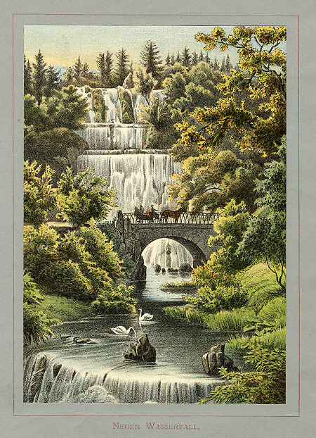 Ansicht des neuen Wasserfalls im Schlosspark Wilhelmshöhe, 1877-1892