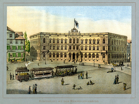 Ansicht des Kasseler Königsplatzes mit dem Reichspostgebäude, 1877-1892