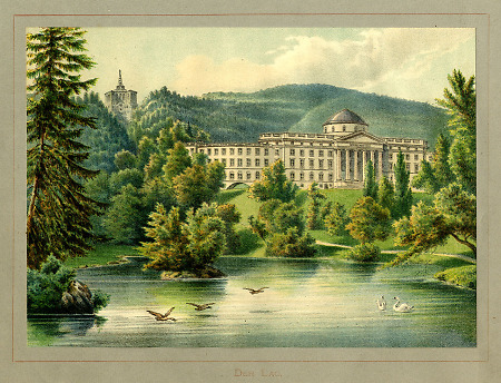 Ansicht von Schloss Wilhelmshöhe mit See und Herkules, 1877-1892
