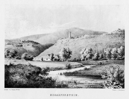 Ansicht von Burg Scharfenstein nahe Kiedrich, 1864