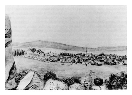 Ansicht Kirdorfs vom Rabenstein aus, um 1850