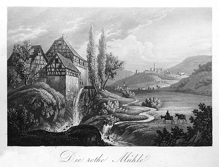 Ansicht der Roten Mühle mit Königstein im Hintergrund, 1899