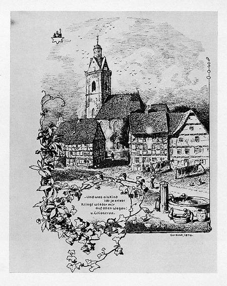Blick über den Marktplatz auf die Kilianskirche, 1876