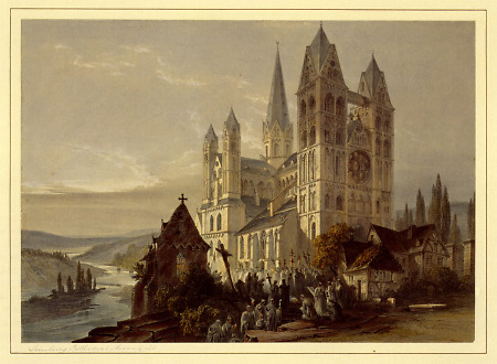 Ansicht des Limburger Doms im Mondschein, um 1845