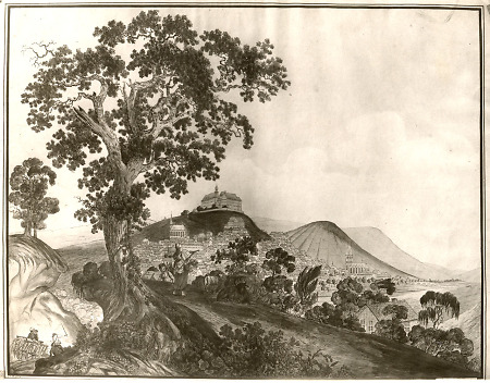 Blick auf Marburg, etwa vom Kaffweg aus, um 1800
