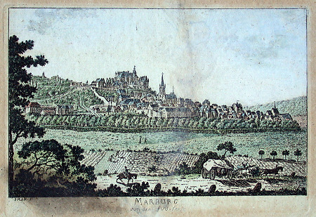 Ansicht Marburgs von Südwesten, um 1800