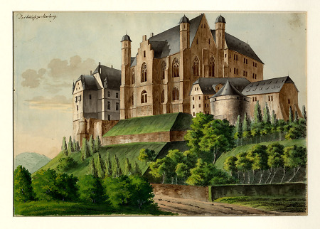 Ansicht des Marburger Schlosses von Nordwesten, um 1830
