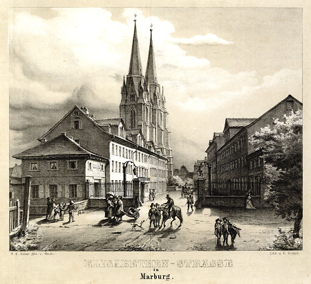 Blick vom Elisabethtor in die Elisabethstrasse, vor 1830