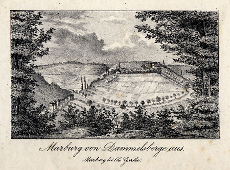 Westansicht Marburgs vom Dammelsberg aus, um 1835