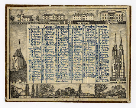Teilansichten auf Jahreskalender von 1845, 1845