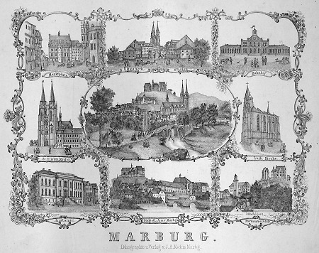 Ansichtenblatt von Marburg, nach 1850