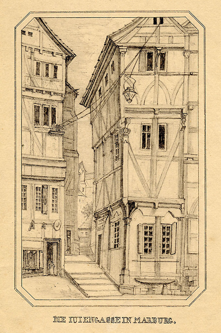 Ansicht der (ehemaligen) Judengasse in Marburg, um 1850