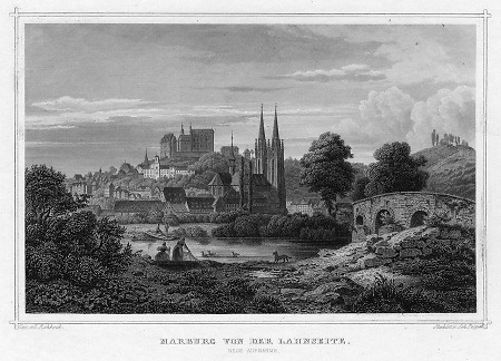 Marburg von der Lahnseite, 1850