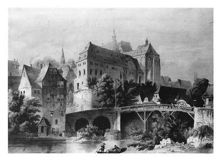 Marburg vom Lahnufer aus gesehen, um 1855