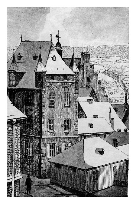 Blick auf Hochzeitshaus und Rathausgiebel, 1856