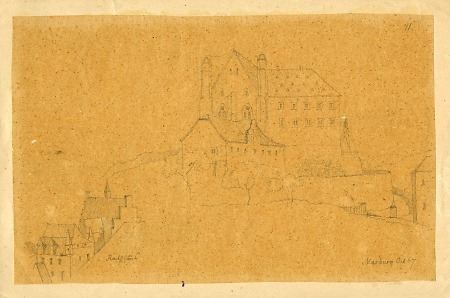 Schloss und Rathaus und Blick auf das Steinerne Haus in der Nikolaistraße, 1867