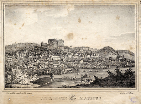 Ansicht Marburgs von Süden, 1. Hälfte 19. Jahrhundert