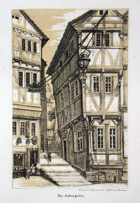 Ansicht der Judengasse (heute Schlosssteig), Mitte 19. Jahrhundert