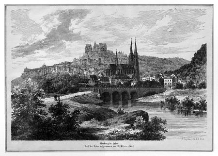 Ansicht Marburgs von Nordosten, 2. Hälfte 19. Jahrhundert
