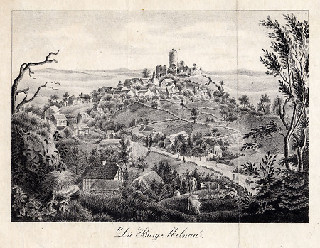 Ansicht von Mellnau mit Burg, 1838