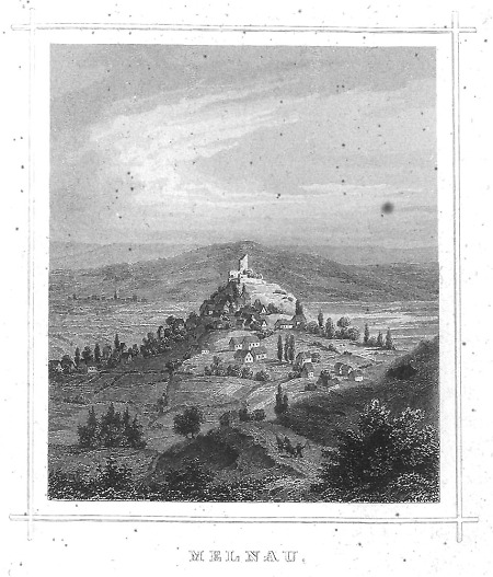 Ansicht der Burgruine Melnau, 1850