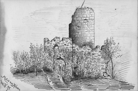 Detailansicht der Burgruine Mellnau, 1895