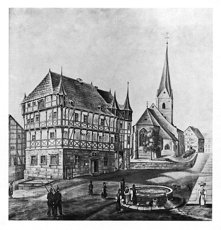 Ansicht des (dritten) Rathauses zu Mengeringhausen, 1850