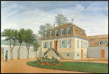 Ansicht des Herrenhauses von Jagdschloss Mönchbruch, 1856