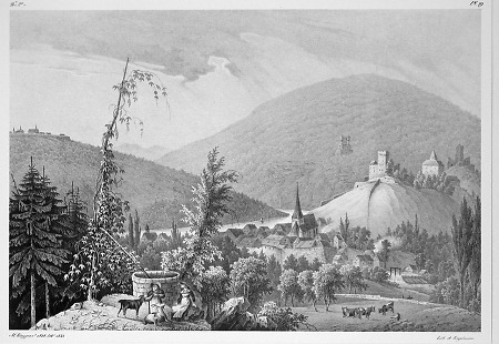 Ansicht von Neckarsteinach und Dilsberg, um 1830