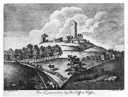 Ansicht der Burgruine Löwenstein bei Oberurff-Schiffelborn, Ende 18. Jahrhundert
