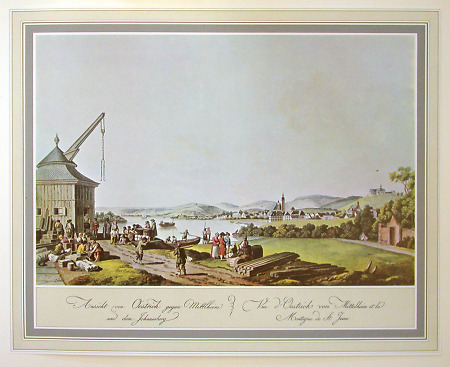Ansicht von Oestrich in Richtung Mittelheim mit Kloster Johannisberg im Hintergrund, 1792