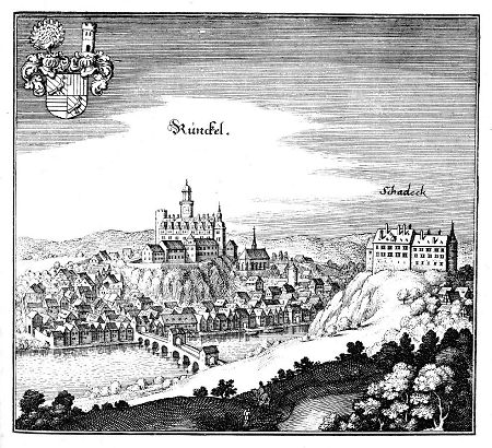 Ansicht von Runkel und Schloss Schadeck, 1646