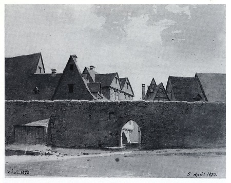 Blick auf die Stadtmauer von Sachsenhausen, 1870