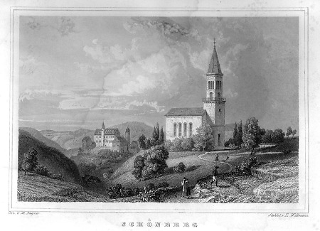 Ansicht der Schönberger Kirche, 1849