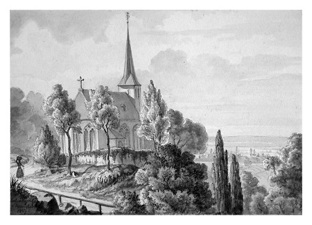 Ansicht der Kirche in Jugenheim, 1857