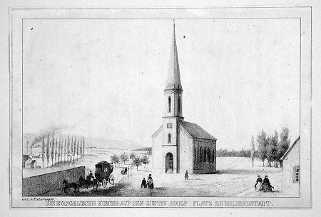 Ansicht der Evangelischen Kirche auf dem Gustav-Adolf-Platz, 1847