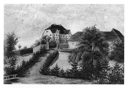 Ansicht des gegen 1880 abgebrochenen Herrenhauses in Sickendorf, 1834