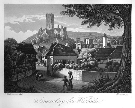 Blick auf Sonnenberg mit Burgruine, um 1830