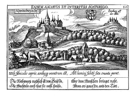Ansicht von Schweinsberg, Rüdigheim, Erfurtshausen, Mardorf und Homberg/Ohm, 1631